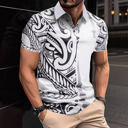 Herren Poloshirt mit modernem tribal Design und atmungsaktiver Funktionalität EB