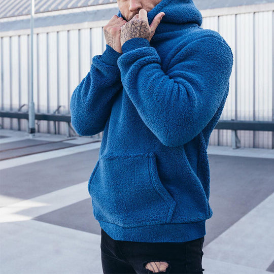 Herren nan kuscheliger Sherpa-Hoodie mit Kängurutasche und hohem Kragen EB
