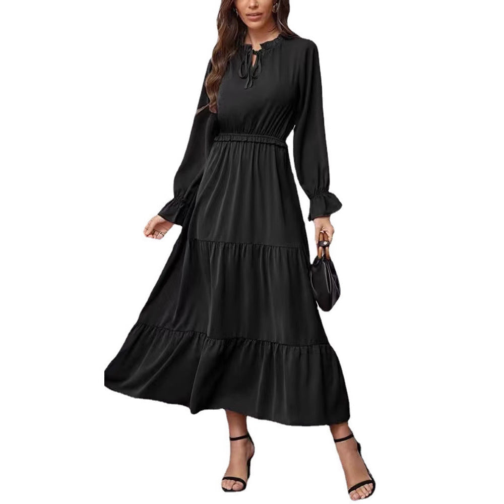 Damen Maxikleid mit voluminösen Ärmel- und Rüschendetails EB