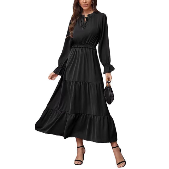 Damen Maxikleid mit voluminösen Ärmel- und Rüschendetails EB