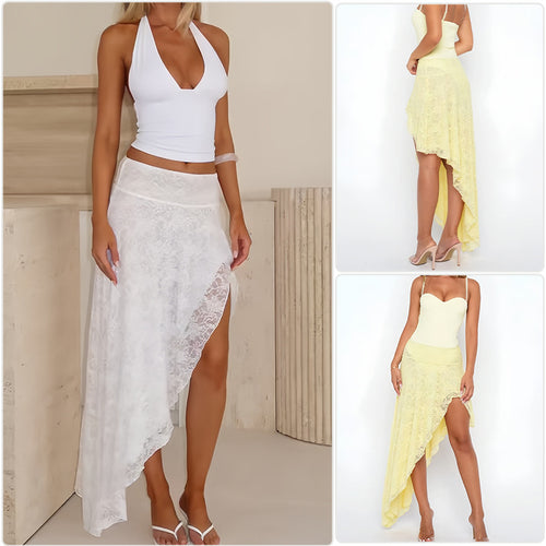 Damen asymmetrisches Kleid mit Spitzenrock und süßem Bustier-Oberteil EB