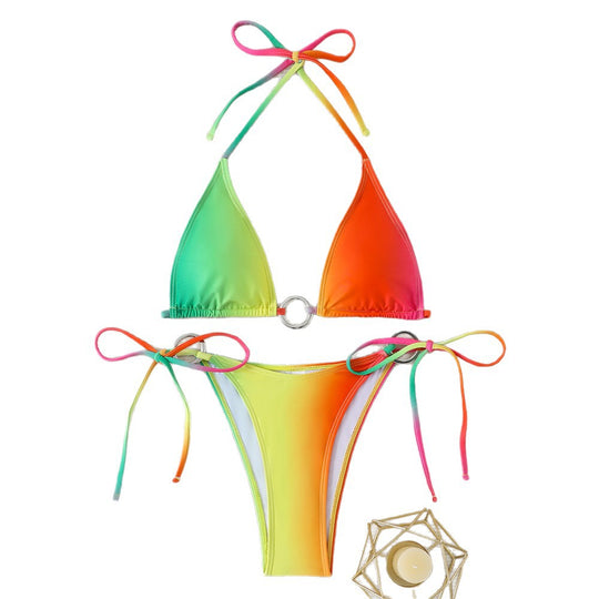 Damen Triangel-Bikini-Set mit glänzendem Ring-Detail EB