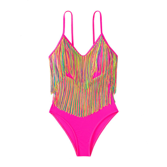 Damen Badeanzug mit buntem Fransen-Design EB