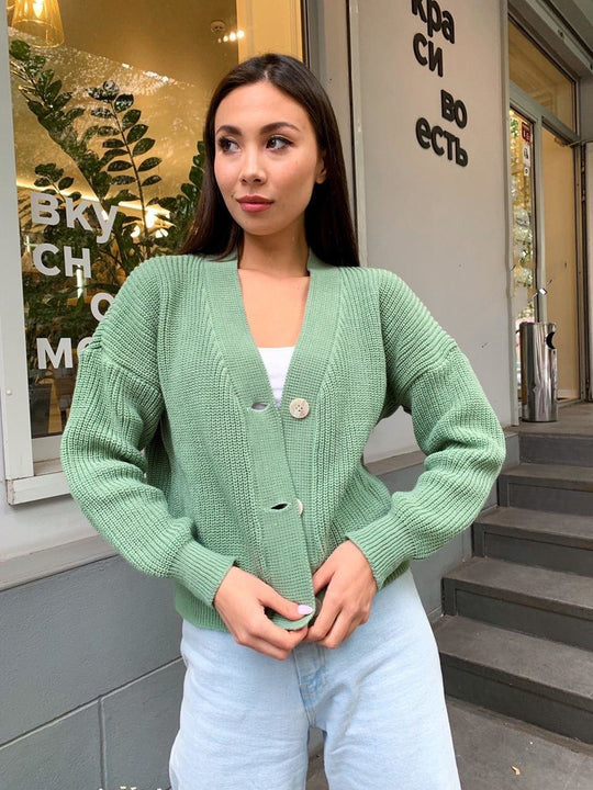 Damen Großer Strickcardigan mit Knopfdetail und V-Ausschnitt EB