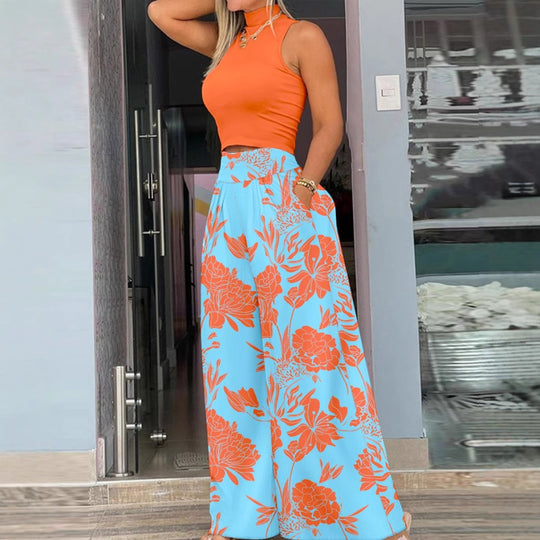Damen Trendige weite Hose mit floralem Muster EB