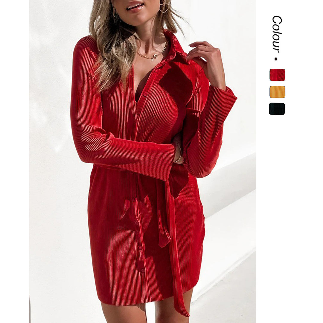 Damen Hemdblusenkleid mit taillierbarem Gürtel und feinem Strukturdesign EB
