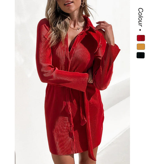 Damen Hemdblusenkleid mit taillierbarem Gürtel und feinem Strukturdesign EB