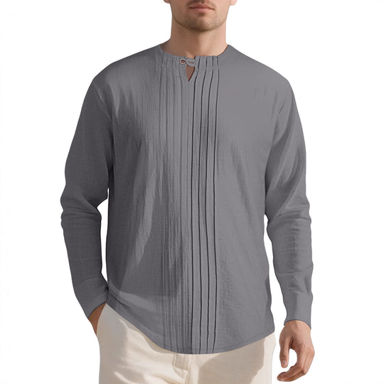 Herren Langarmshirt mit modischem Henley-Ausschnitt und Faltenstruktur EB