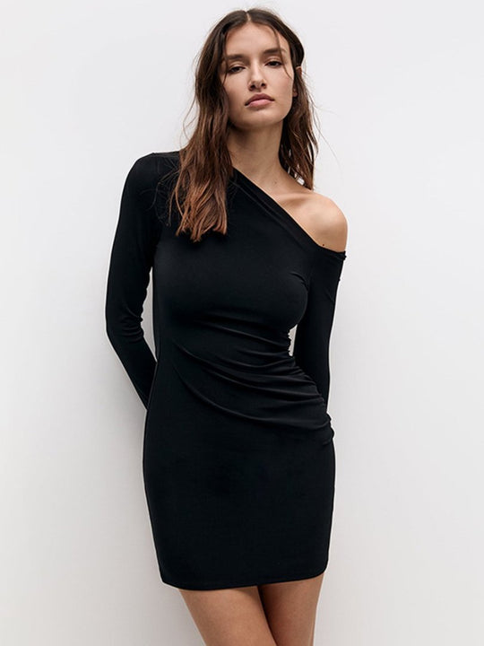 Damen Off-Shoulder Minikleid mit figurformendem Design und eleganter Raffung EB