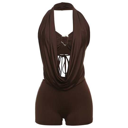 Damen Leopardenmuster Halterneck Overall R&B