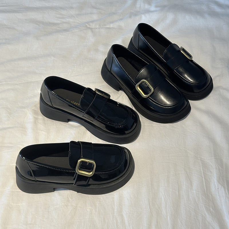 Damen Elegante Loafers mit glänzender Oberfläche und dekorativem Schnallenverschluss EB