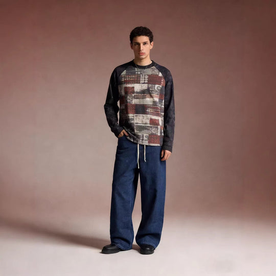 Herren lässiges Sweatshirt mit grafischem Print und Raglanärmeln EB