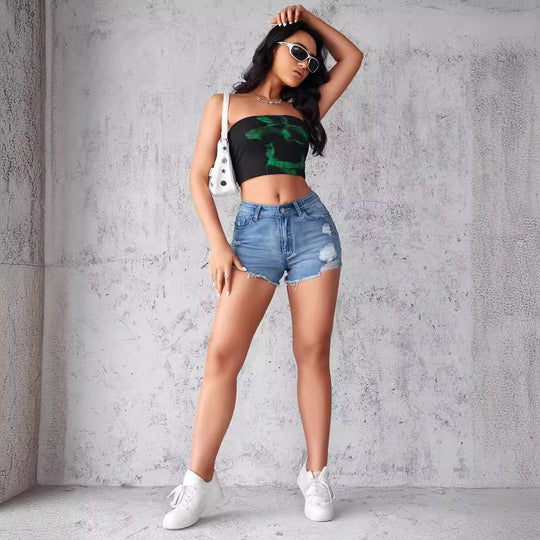 Damen Ripped Denim Shorts im lässigen relaxed Fit mit fransigem Saum EB