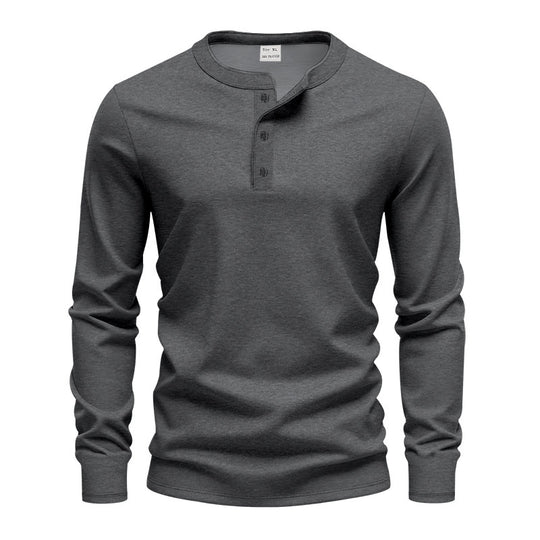 Herren nan tailliertes Langarm-Henleyshirt mit Stehkragen, feinem Baumwollstretch und Rippbündchen EB
