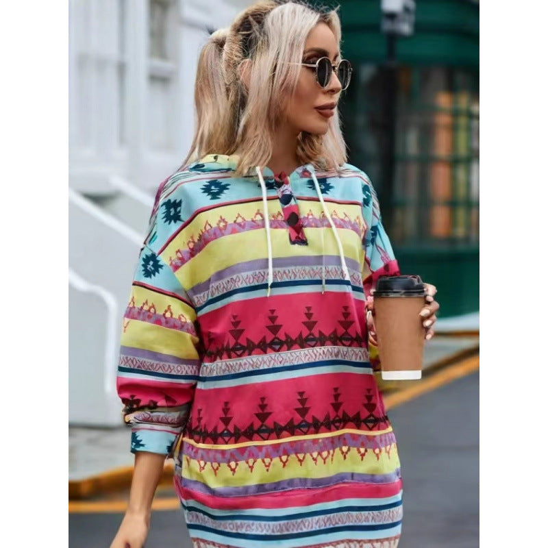 Damen Relaxed Fit Bohemian Grafik Hoodie EB