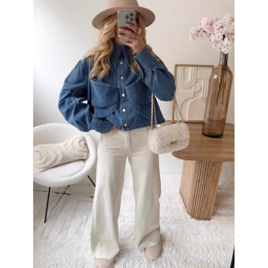 Damen modische cropped Jeansjacke EB