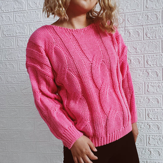 Damen Grobstrickpullover mit auffälligem Zopfmuster und weitem Schnitt EB