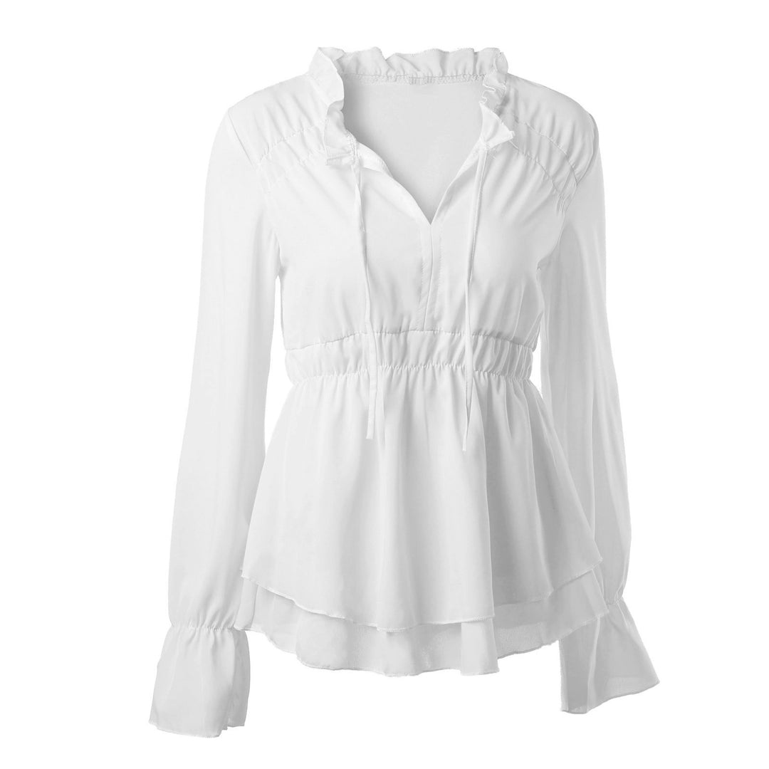 Damen Rüschenbluse mit elastischer Taillierung und langen Ärmeln EB