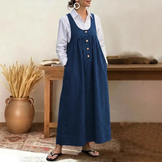 Damen Maxikleid mit Knopf- und Taschen-Details EB