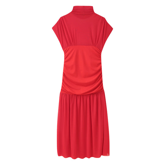 Damen Maxikleid mit modischem Stehkragen und raffiniertem Raffungselement EB