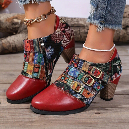 Damen Schuhwerk mit floralem Design und robustem Blockabsatz EB