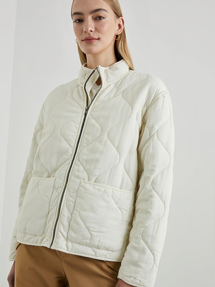 Damen gesteppte Oversized-Jacke mit hohem Kragen und elastischem Bund EB