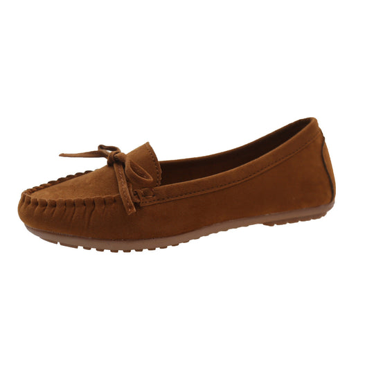 Damen Casual Wildleder Mokassin Ballerinas mit Dekorativer Schleife EB