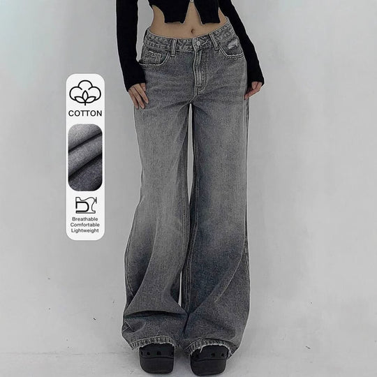 Damen Weite Jeans im lässigen Schnitt mit hohem Bund und modischen Steppnähten EB