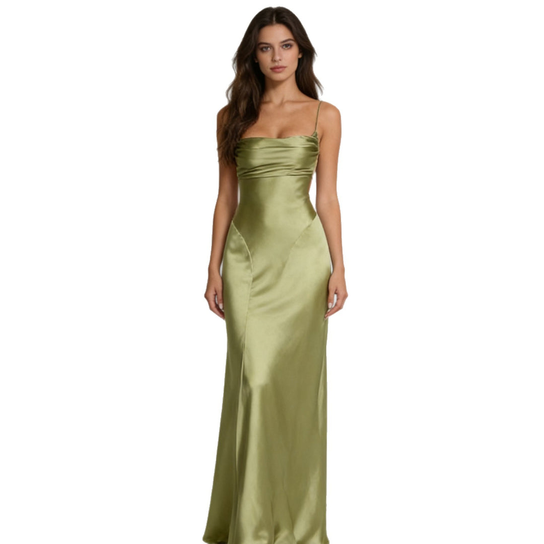 Damen Elegantes satin Abendkleid mit tailliertem Schnitt und schmalen Trägern EB