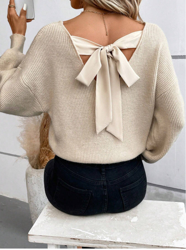 Damen Pullover mit eleganter Schleifen-Ausschnittgestaltung EB