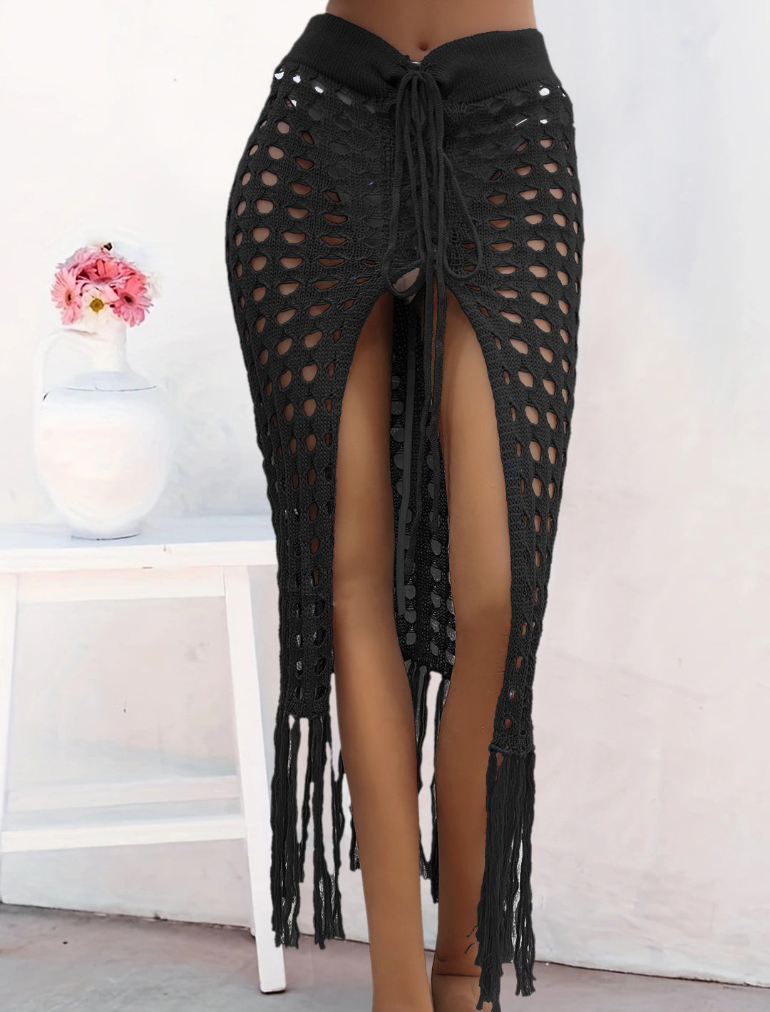 Damen gehäkelter Strand-Sarong mit Fransen EB
