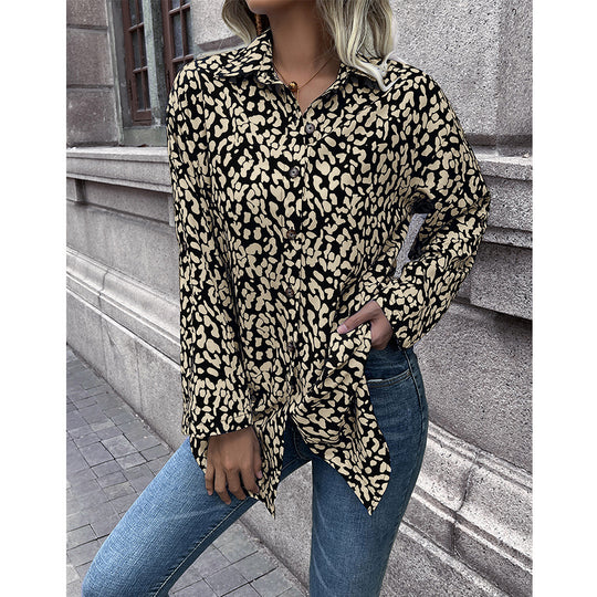 Damen luftiges Blusenshirt mit Animal-Print und bequemen Schnitt EB