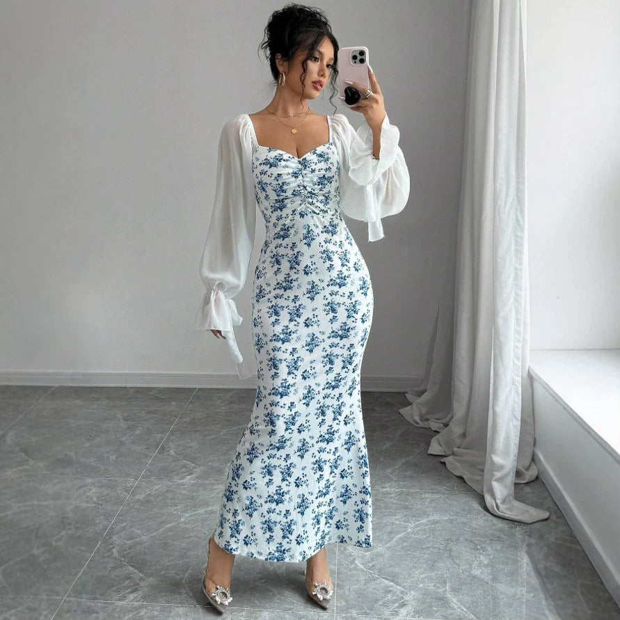 Damen Maxikleid mit floralem Print und elegantem Chiffonüberwurf EB