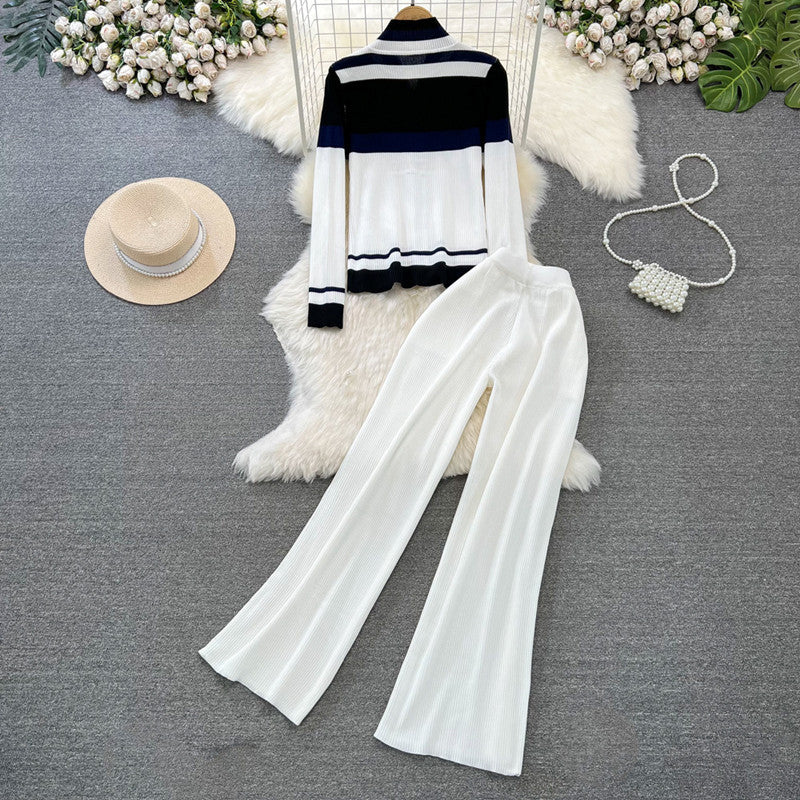 Damen sportliches Cardigan und Schlaghosen-Set EB
