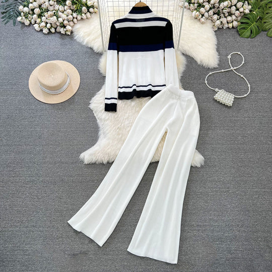 Damen sportliches Cardigan und Schlaghosen-Set EB