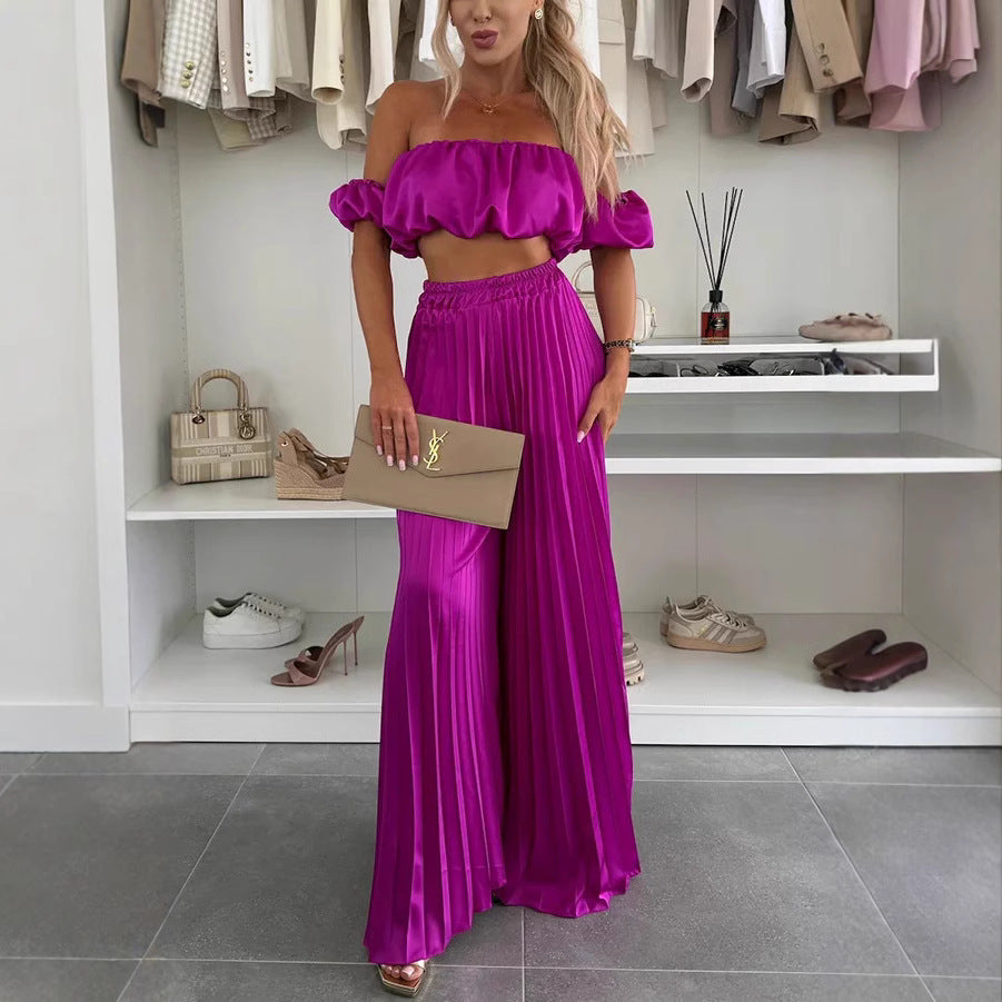 Damen Elegantes Set mit schwingendem Oberteil und plissierten Hosen EB