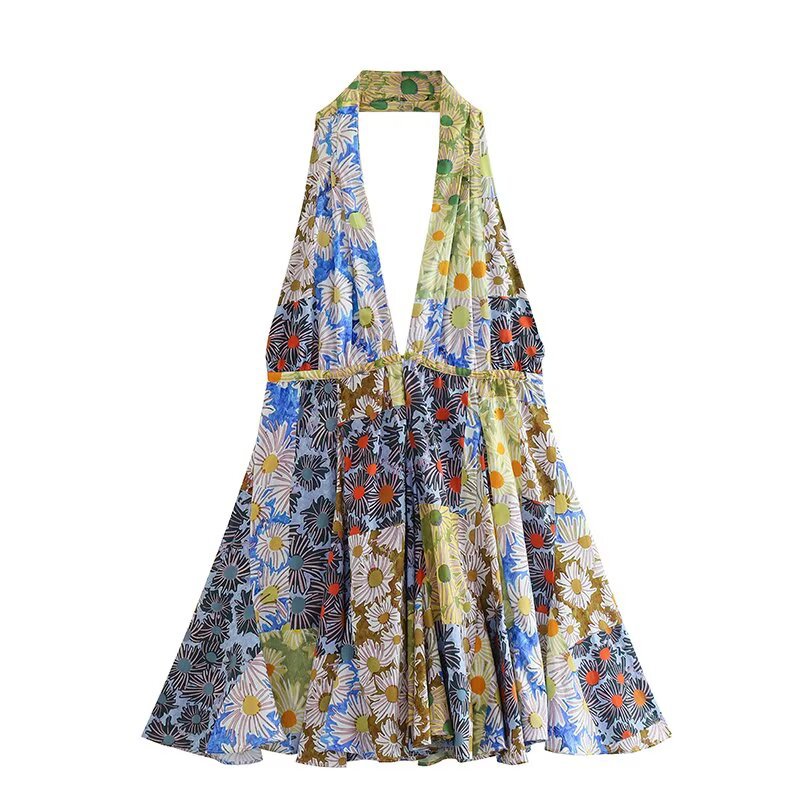 Damen Halterneck Kleid mit fließendem Rock EB
