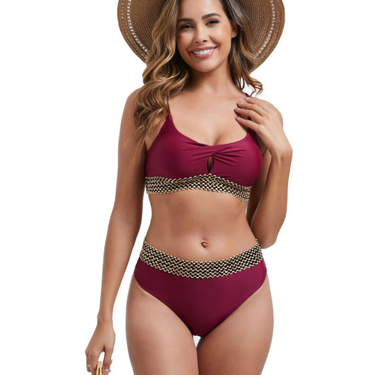 Damen Hoch tailliertes Bikini-Set mit dekorativem Knotendetail EB