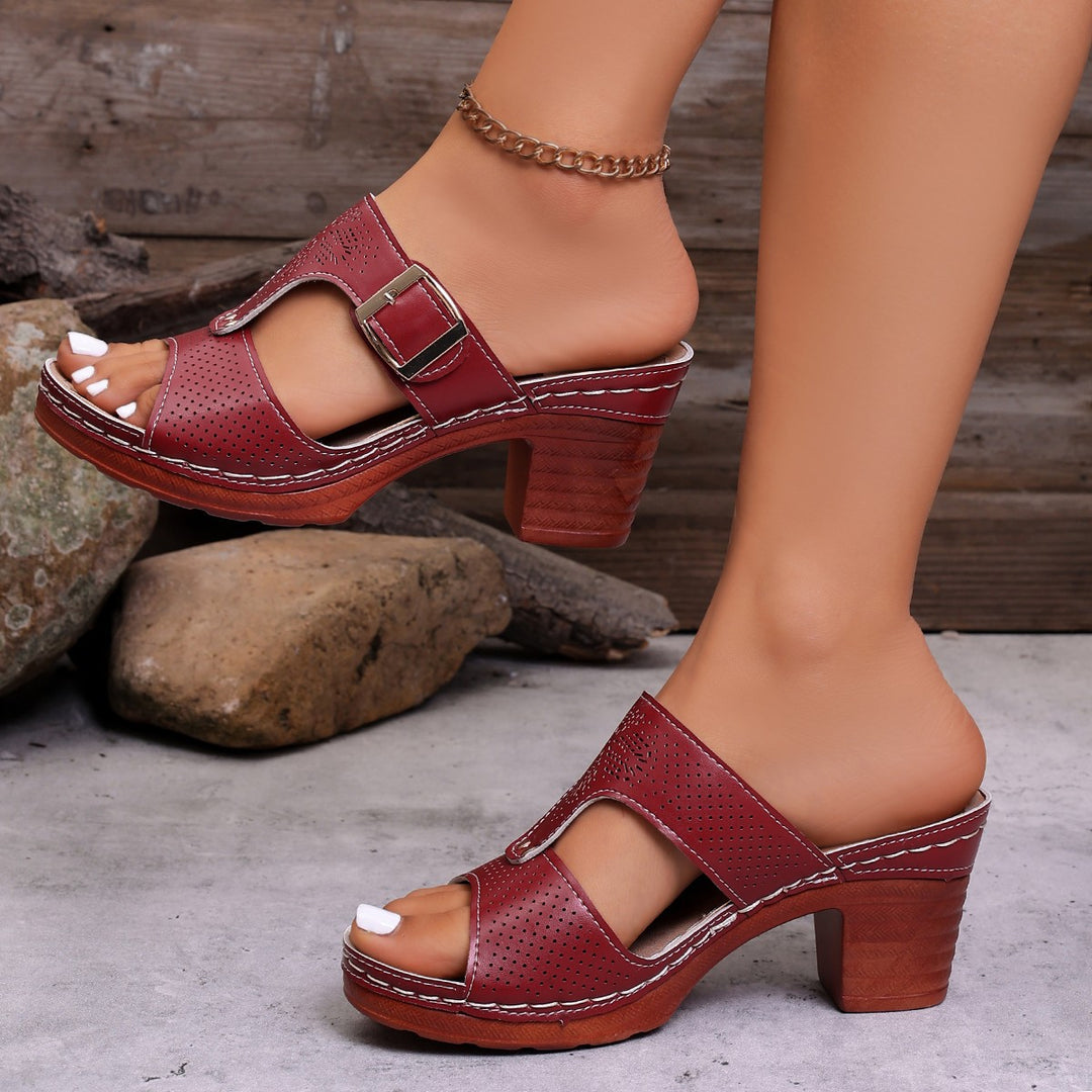 Damen modische Clogs mit elegantem Riemen und komfortablem Blockabsatz EB