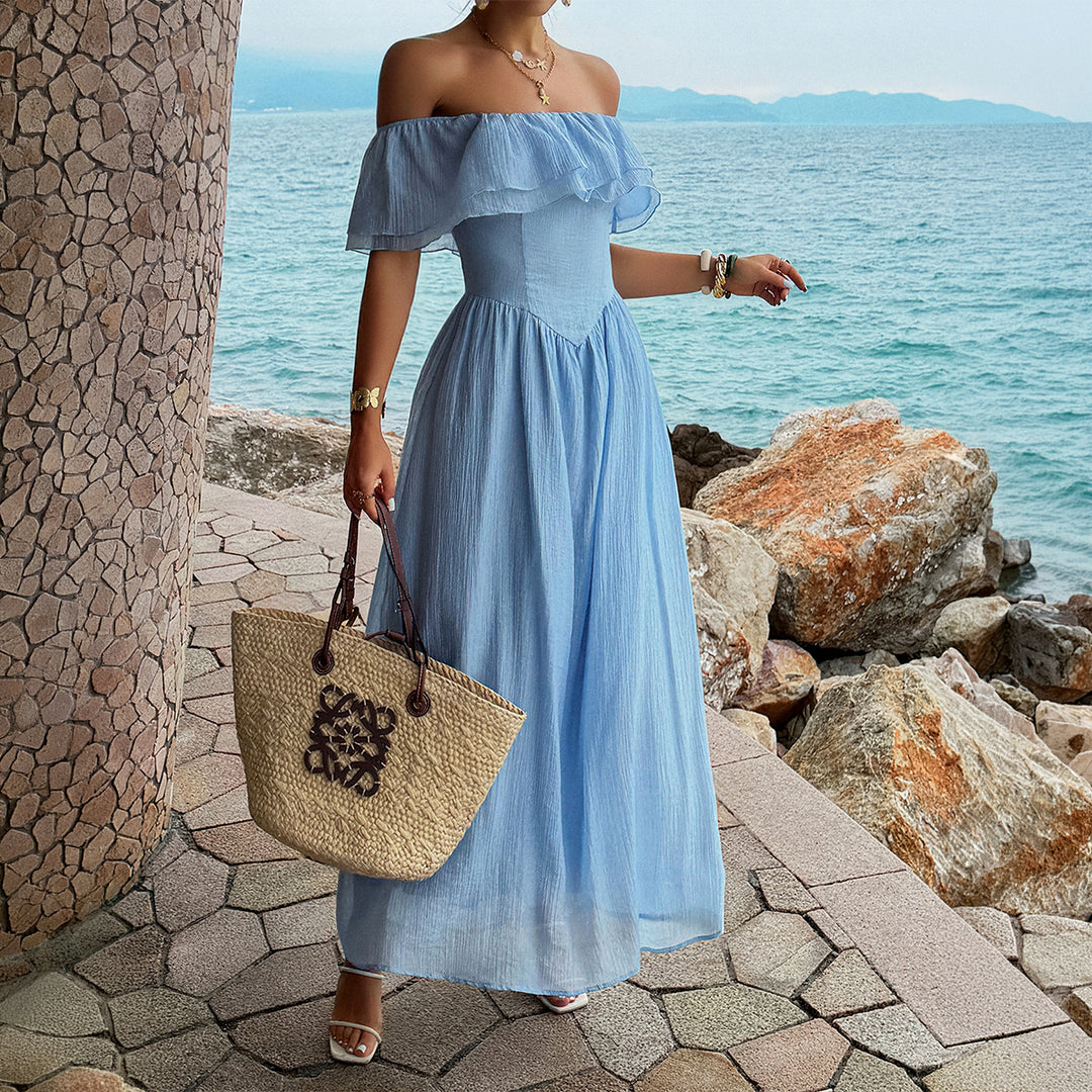 Damen Off-Shoulder Maxikleid mit fließendem Schnitt und Rüschendetails EB