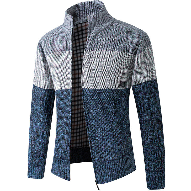 Herren Modische Strickjacke mit hohem Kragen und gestreiftem Design EB
