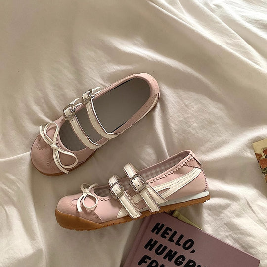 Damen Ballerinas mit modischen Riemchen und dekorativem Schleifen-Design EB