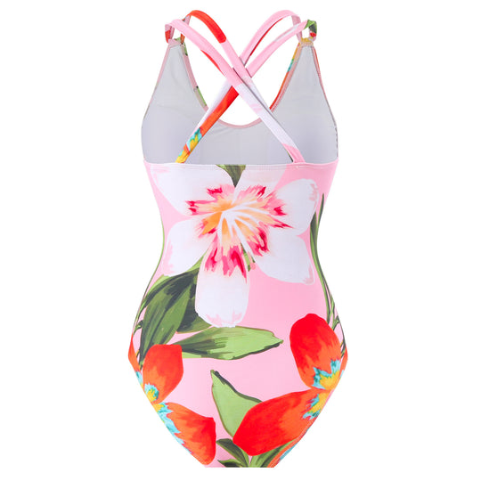 Damen Badeanzug-Set mit floralem Wickelrock und modernem Rüschendesign EB