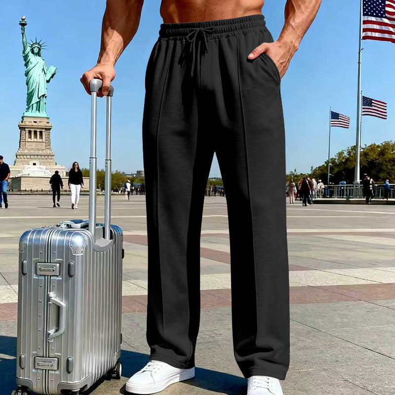 Herren Weite Travel-Loungehose mit Bügelfalte, elastischem Tunnelzug und seitlichen Eingrifftaschen EB