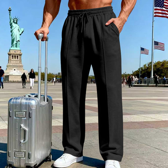 Herren Weite Travel-Loungehose mit Bügelfalte, elastischem Tunnelzug und seitlichen Eingrifftaschen EB