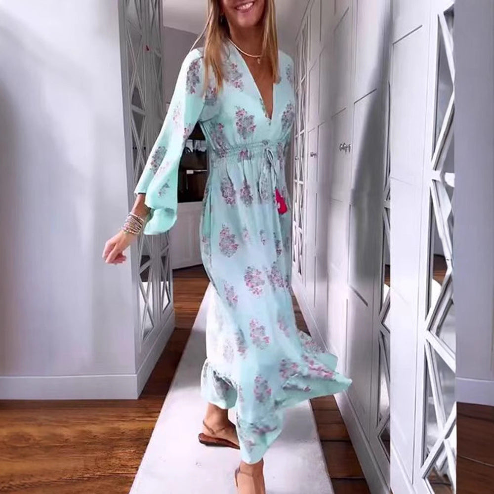 Damen Maxikleid mit floralen Akzenten und voluminösen Ärmeln Heidi-Mode