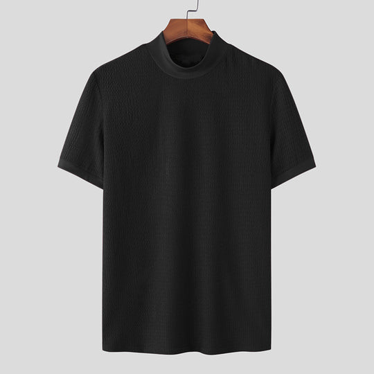 Herren nan Kurzarm Feinstrickshirt mit Stehkragen EB