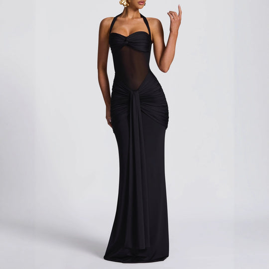 Damen Elegantes Maxikleid mit Raffhalterung und figurformenden Details EB