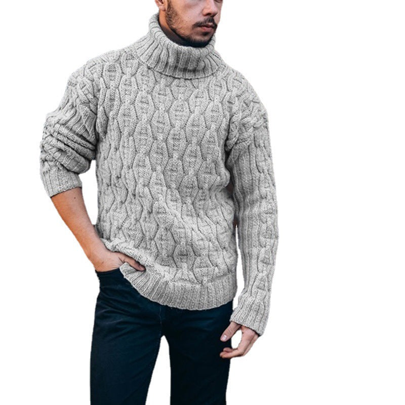 Herren Grobstrickpullover mit hohem Kragen und strukturiertem Zopfdesign EB