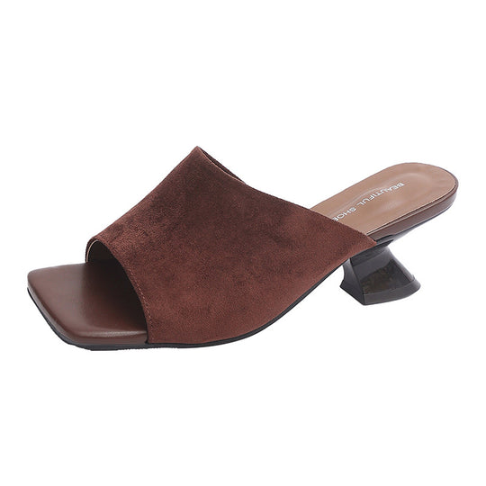 Damen Offene Mules mit bequemem Blockabsatz EB